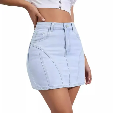 Women Fashion Casual Light-Colored Sheath Denim Skirt - Image 4