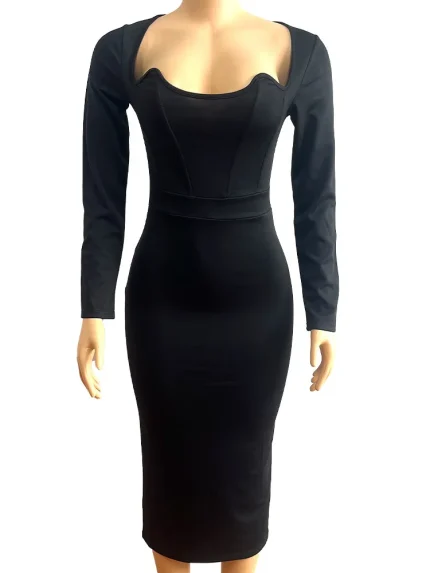 Women Fashion Slim-Fit Long-Sleeved Hip Dress - Image 3