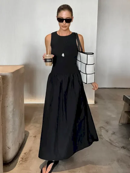 Women Fashion Vintage Hepburn Style Sleeveless Loose Dress - Image 3