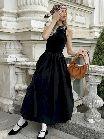 Women Fashion Vintage Hepburn Style Sleeveless Loose Dress - Image 4
