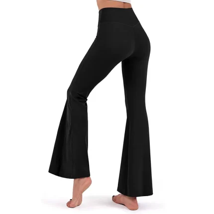 Women Fashion Solid Color Cross High Waist Yoga Sports Flared Pants - Image 3