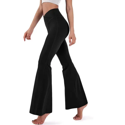 Women Fashion Solid Color Cross High Waist Yoga Sports Flared Pants - Image 4