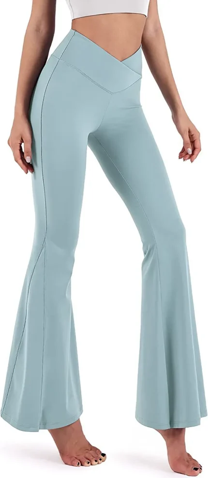 Women Fashion Solid Color Cross High Waist Yoga Sports Flared Pants - Image 5
