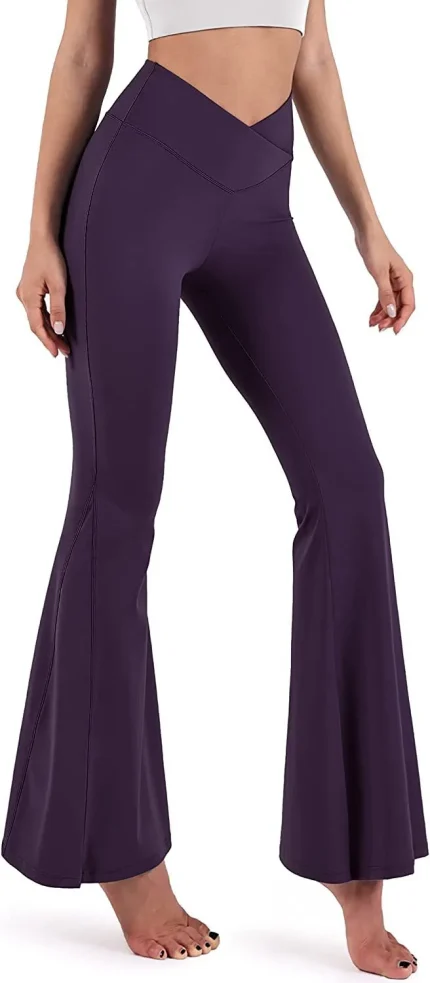 Women Fashion Solid Color Cross High Waist Yoga Sports Flared Pants - Image 7