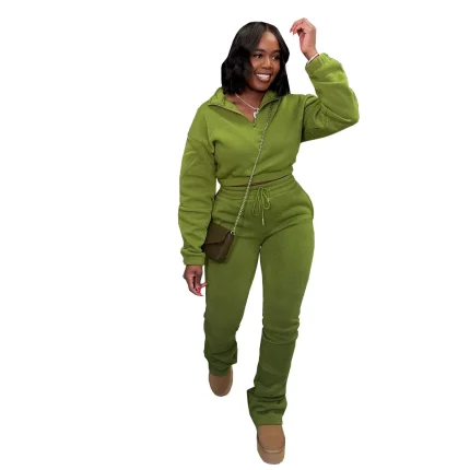 Women Casual Solid Color Sweatshirt And Pants Two-Piece Set - Image 5