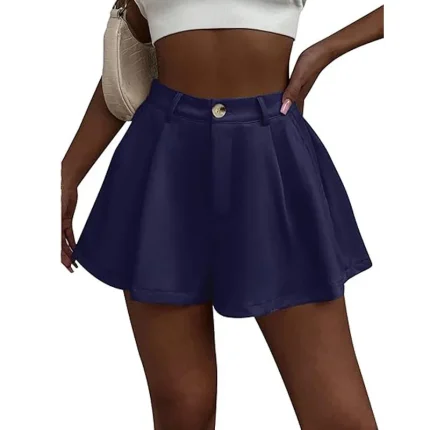 Women Fashion Sexy Solid Color High Waist Wide Leg Pleated Shorts - Image 6