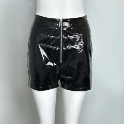 Women Fashion Sexy Pu Leather High Waist Stitching Metal Zipper Shorts - Image 4