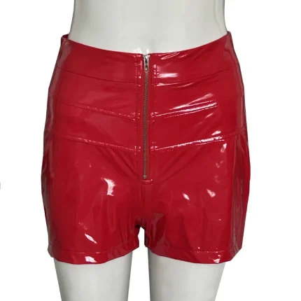 Women Fashion Sexy Pu Leather High Waist Stitching Metal Zipper Shorts - Image 5