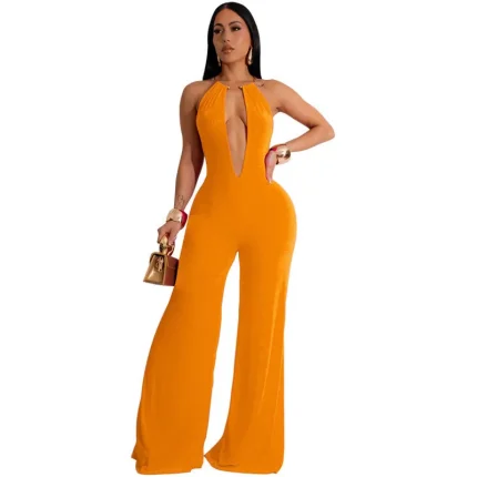 Women Fashion Sexy Solid Color Deep V-Neck Sleeveless Backless Jumpsuits - Image 6