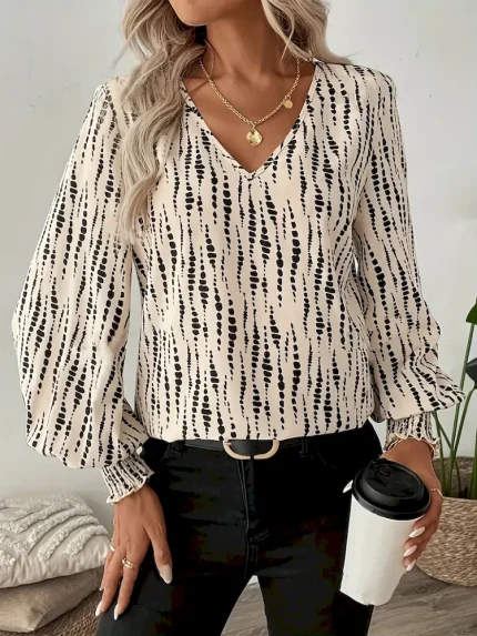 Women Fashion V-Neck Elegant Long Sleeve Shirt - Image 3