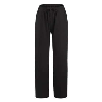 Women Fashion Casual Solid Color Linen Loose Wide Leg Drawstring Pants - Image 3