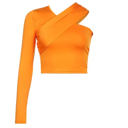 Women Fashion Sexy Solid Color V-Neck One-Shoulder Long Sleeve T-Shirt - Image 6