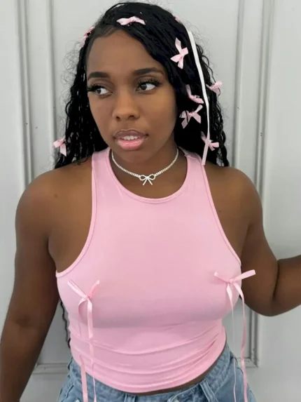 Women Fashion Sexy Solid Color Bowknot Slim-Fit Tank Top - Image 3