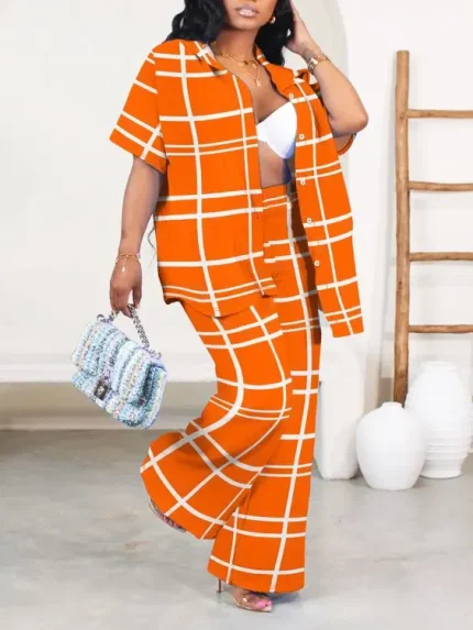 Plus Size Women'S Two-Piece Print Plaid Set - Image 2