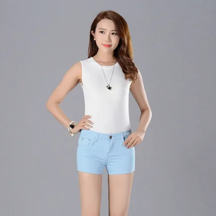 Women Fashion Solid Color Slim-Fit Denim Shorts - Image 3