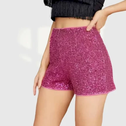 Women Fashion Sexy Solid Color Sequins Slim-Fit Shorts - Image 3