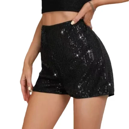Women Fashion Sexy Solid Color Sequins Slim-Fit Shorts - Image 4