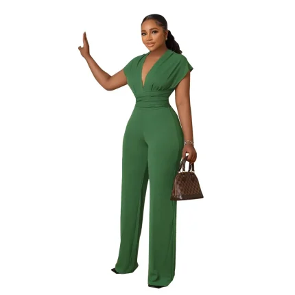 Women Fashion Casual Solid Color V-Neck Sleeveless Silm-Fit Jumpsuit - Image 5