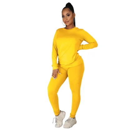 Autumn And Winter Athleisure Casual Round Neck Solid Color Long Sleeve T-Shirt Pants Set - Image 3
