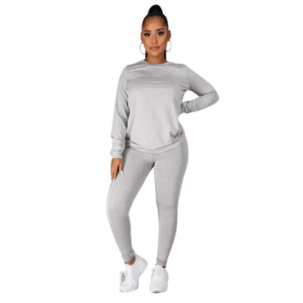 Autumn And Winter Athleisure Casual Round Neck Solid Color Long Sleeve T-Shirt Pants Set - Image 5