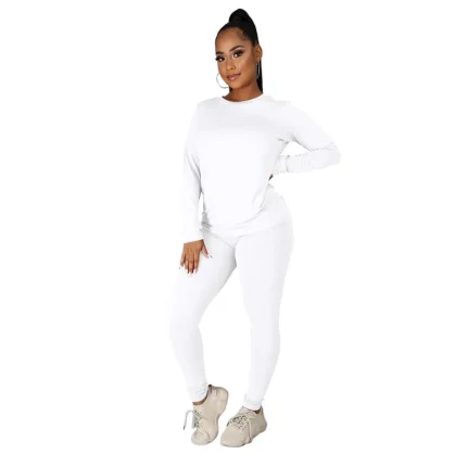 Autumn And Winter Athleisure Casual Round Neck Solid Color Long Sleeve T-Shirt Pants Set - Image 6