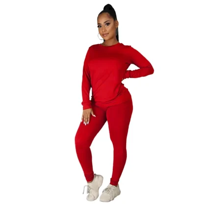 Autumn And Winter Athleisure Casual Round Neck Solid Color Long Sleeve T-Shirt Pants Set - Image 8