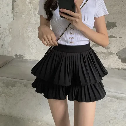 Women Fashion Sexy Solid Color Pleated High Waist Skirt - Image 3
