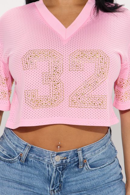 Pink #32 Sneak Peak Jersey Crop Top - Image 2