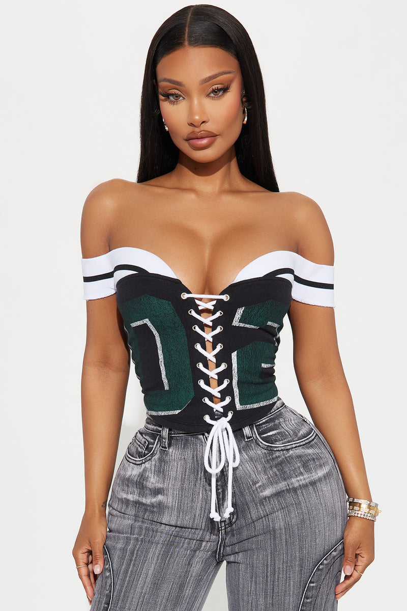 64a908f5e1376ff0f642584cf1cead84.jpg Black Green #02 Corset Top - Image 1