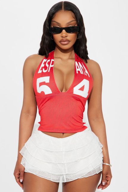 Red #54 Jersey Halter Top