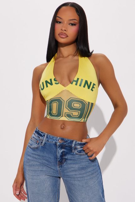 Yellow #09 Sunshine Honey Halter Top