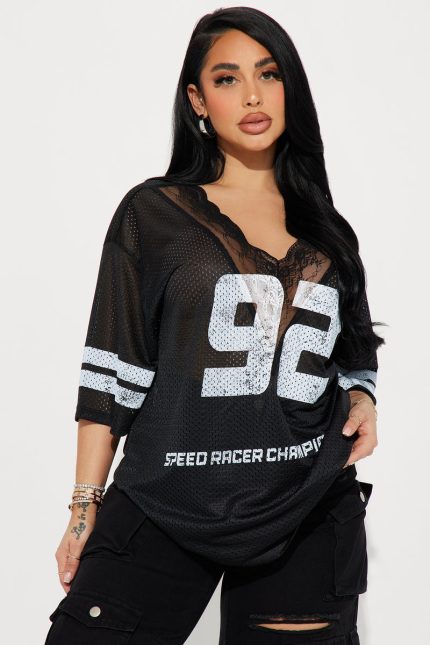 Black #92 Lace Jersey Tee