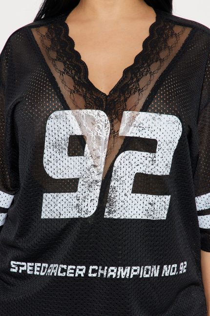 Black #92 Lace Jersey Tee - Image 3